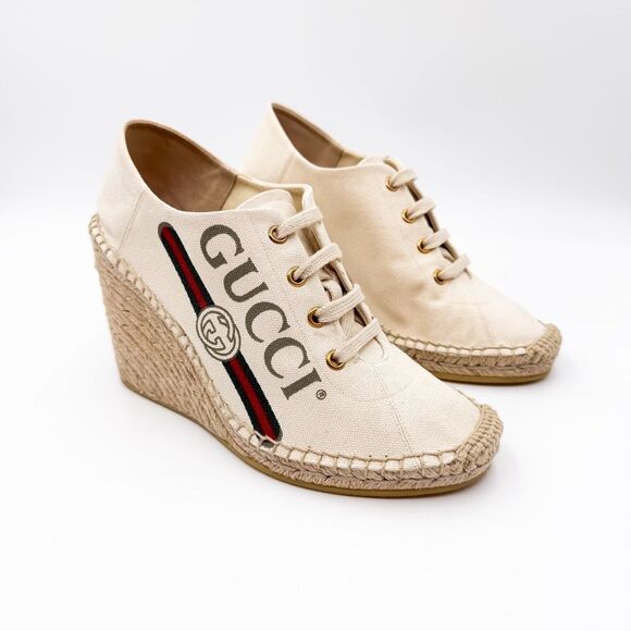 Gucci Shoes - Gucci GG Logo Web Stripe Canvas Wedge Espadrille EU 39 US 9